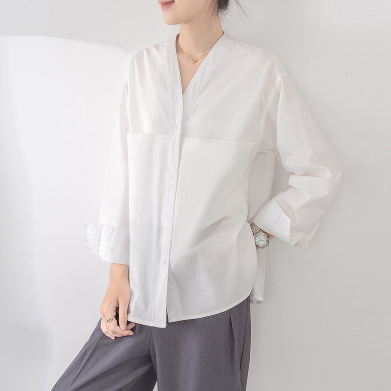 法式简约长袖V领衬衫女2025新款设计感小众慵懒风衬衣休闲显瘦
