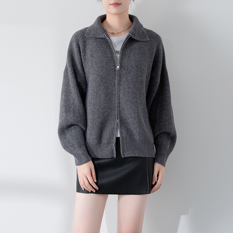 双拉链设计小众针织开衫毛衣外套