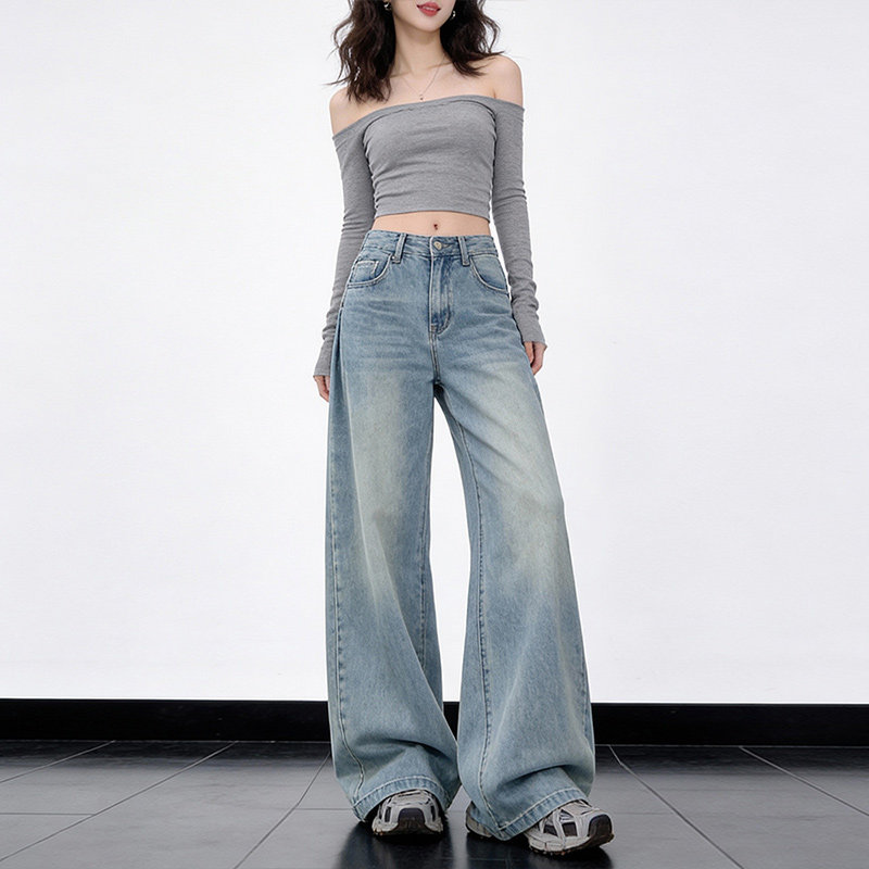高个子水洗牛仔裤女阔腿长裤高腰显瘦垂感拖地裤复古蓝色休闲长裤,女装/女士精品,牛仔裤,淘宝优惠券,粉丝福利购,淘宝优惠卷
