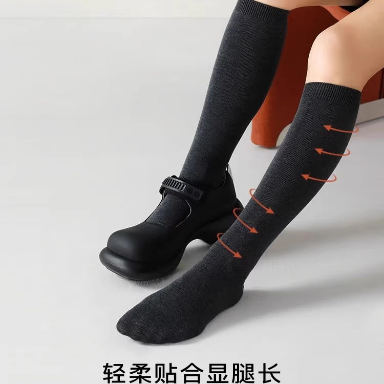黑色微压小腿袜春秋日系JK