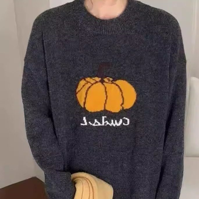 韩国东大门南瓜圆领针织毛衣女2025年冬季套头衫蕾丝拼接假两件棉