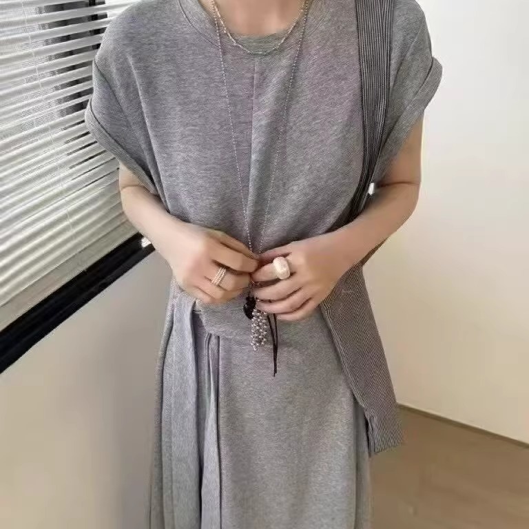 原单外贸2025年新款爆款设计感腰带收腰宽松大版显瘦连衣裙长女裙