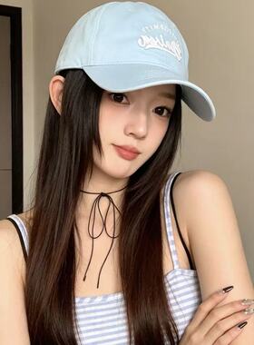 韩版浅色小清新字母棒球帽女春夏百搭宽帽檐显脸小遮阳鸭舌帽子潮