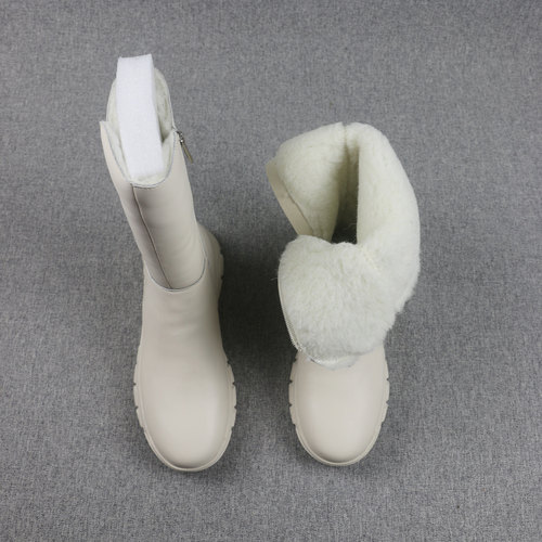 羊毛混纺牛皮加绒高筒女雪地靴