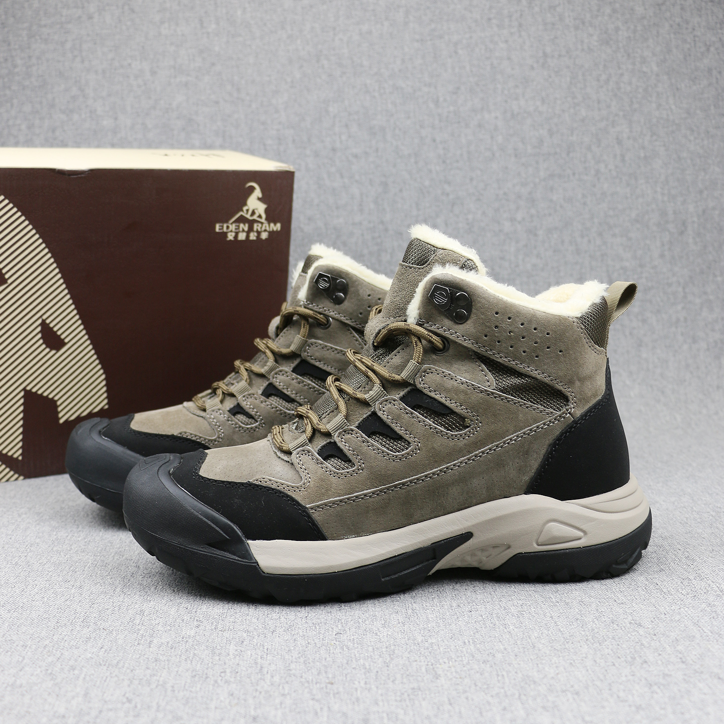 冬季新品加绒加厚高帮棉鞋防滑耐磨猪八皮包头护趾时尚雪地靴男鞋