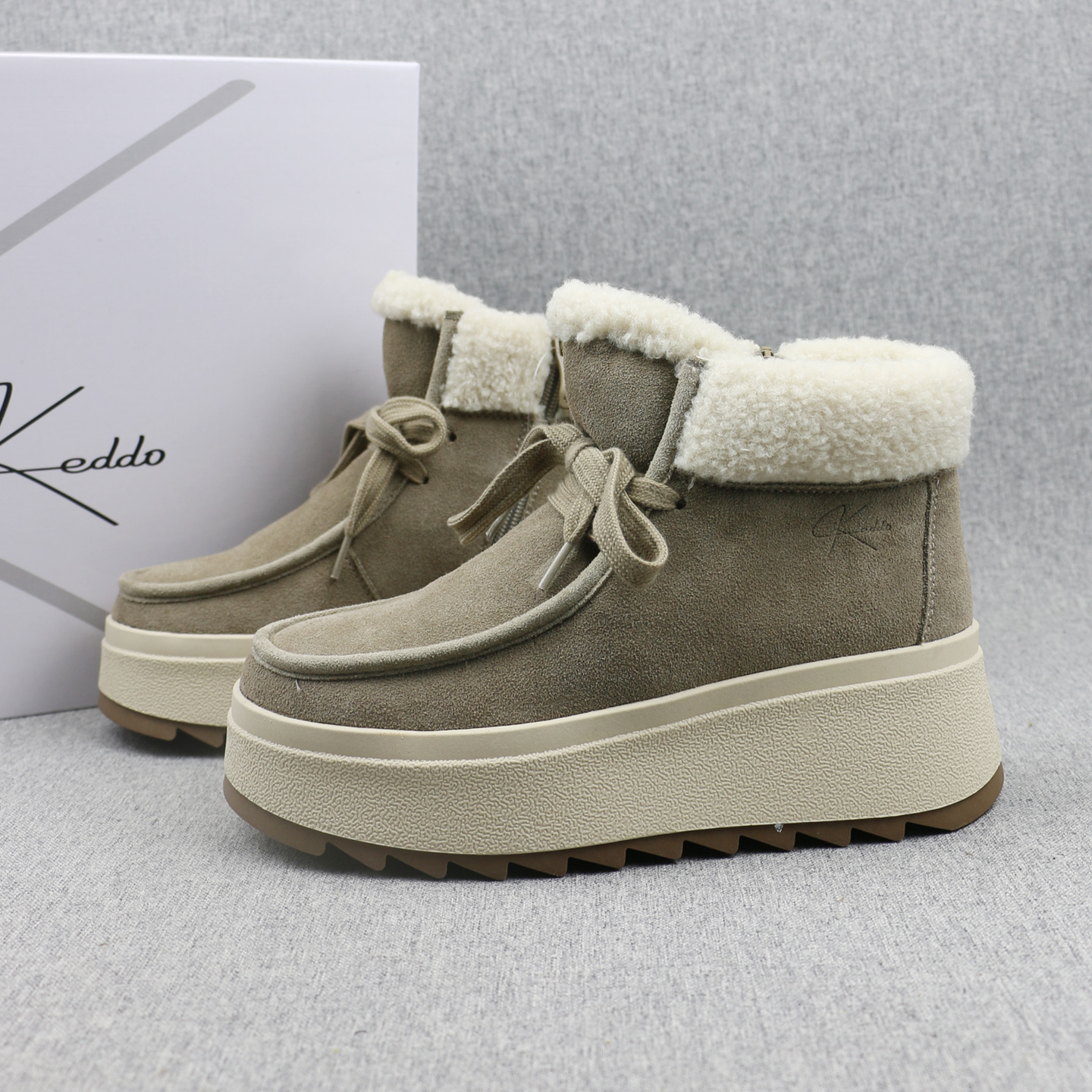 反绒皮雪地靴厚底增高靴子棉鞋女