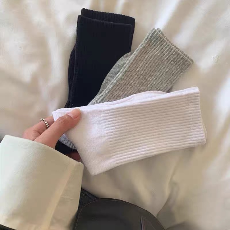 纯棉纯色长筒袜情侣韩版袜子