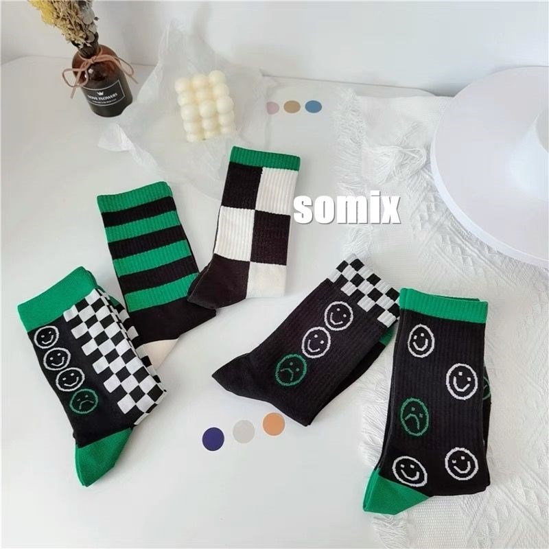 日系ins绿色中筒袜情侣运动