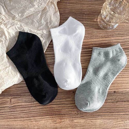 黑白纯色短袜子男女夏季短筒袜
