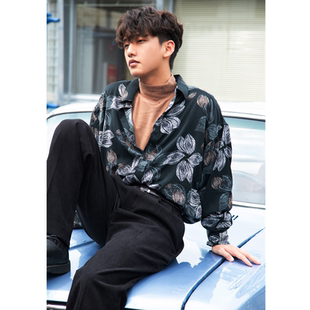 vintage长袖 复古80港风骚气花衬衫 休闲宽松衬衣男女 4色 何记港风