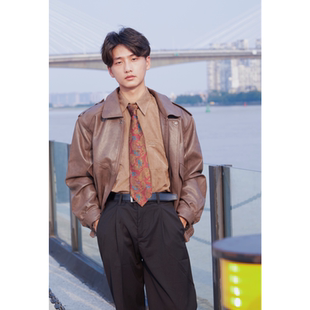 何记港风 重工vintage皮衣外套男宽松帅气80年代pu夹克春秋