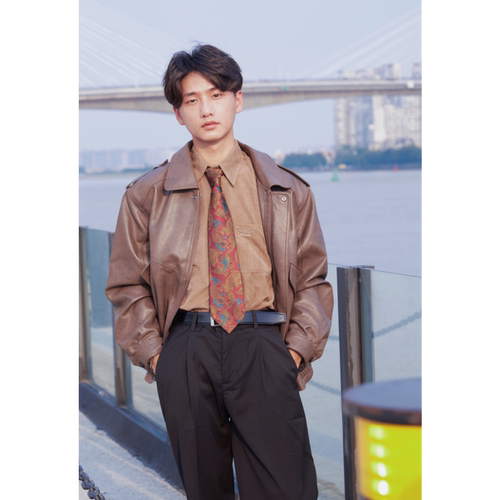 何记港风复古皮衣夹克春秋