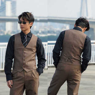 西装 何记港风 修身 复古V领短款 马甲男 终于上了