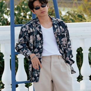 花火 薄款 复古小众长袖 夏季 宽松透气休闲衬衣 碎花衬衫 何记港风