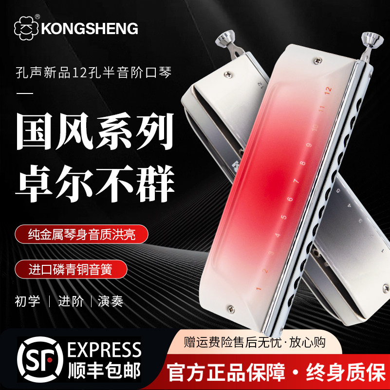 【全网爆卖】孔声国风盖板12孔半音阶口琴成人新手初学进阶专业级