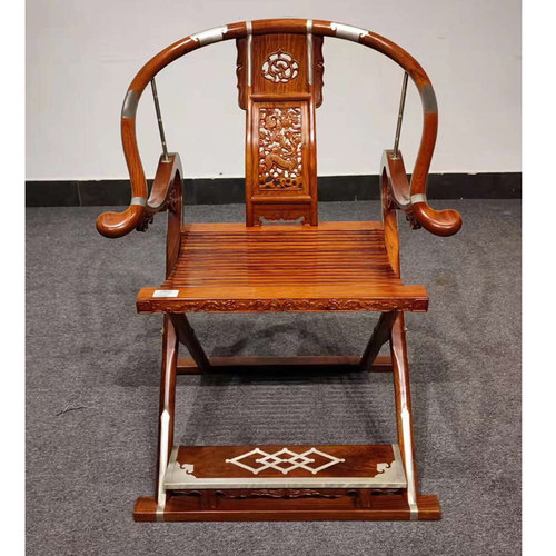 红木交椅国标红木缅甸花梨交椅折叠椅子缅花古家具太师椅皇宫椅