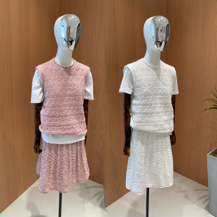 Ceevan春季 花边镂空编织减龄百搭叠穿复古套头针织马甲女上衣背心