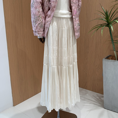 Ceevan松紧百搭气质仙女裙遮胯显瘦包容丝光重工百褶半身裙长裙