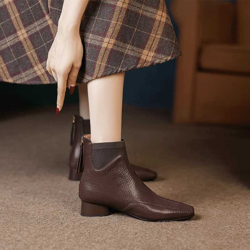 法式复古小皮鞋粗跟鞋