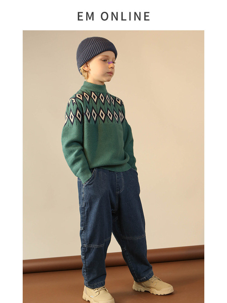 EM boys turtleneck sweater 2020 winter new sweater middle and large children knitted base sweater warm turtleneck sweater