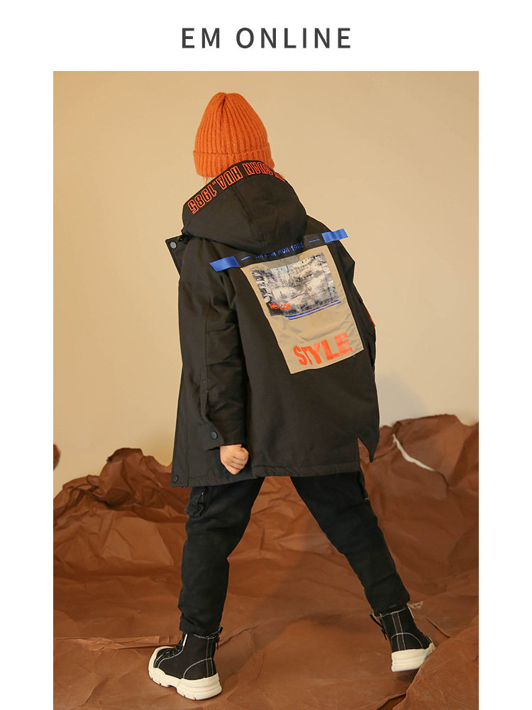 EM children's clothing 2019 winter new boys tooling cotton clothes large children thickened cotton clothes jacket medium and long version