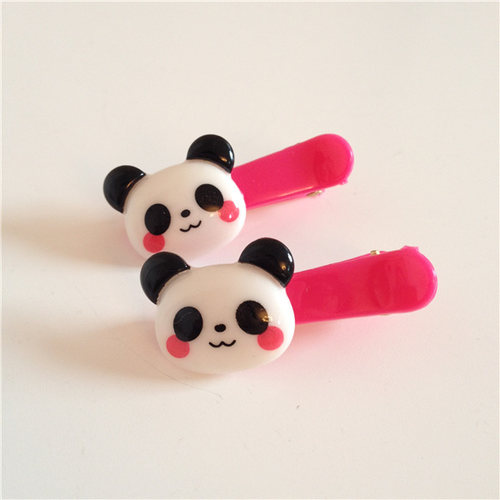 日系原宿 超可爱胖达君panda熊猫玫红树脂刘海夹变价发饰小夹子
