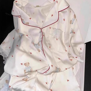 小熊晚安 冰丝绸短袖 睡衣女款 2025新款 可爱甜美家居服夏天 夏季