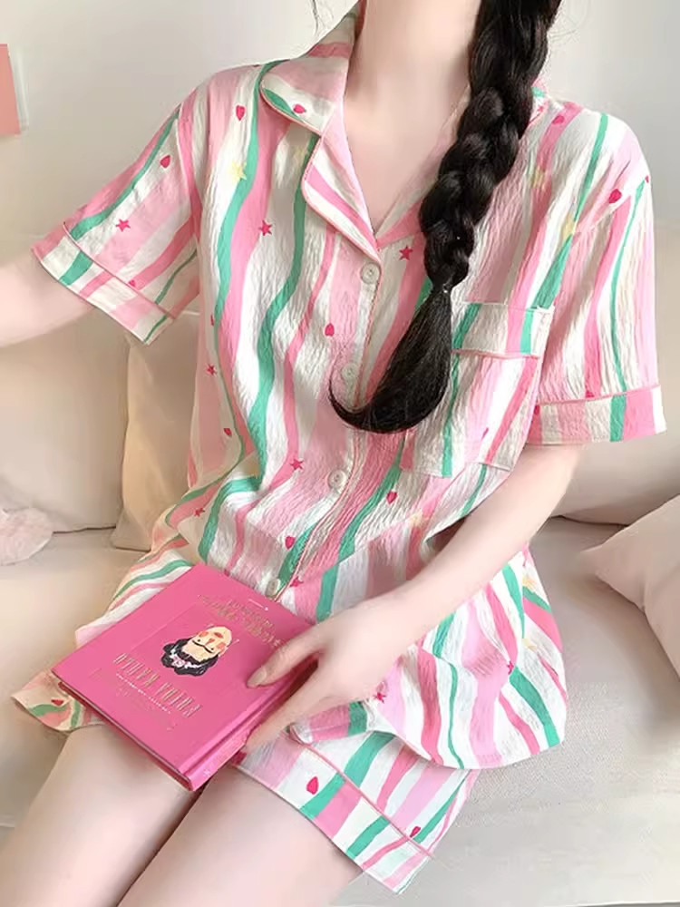 多巴胺条纹云朵棉睡衣女款夏季2024新款短袖套装薄款家居服夏天士,女士内衣/男士内衣/家居服,睡衣/家居服套装,淘宝优惠券,粉丝福利购,淘宝优惠卷