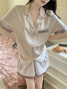 高级感ins网红冰丝睡衣女夏季 可外穿家居服 新款 简约夏天少女短袖