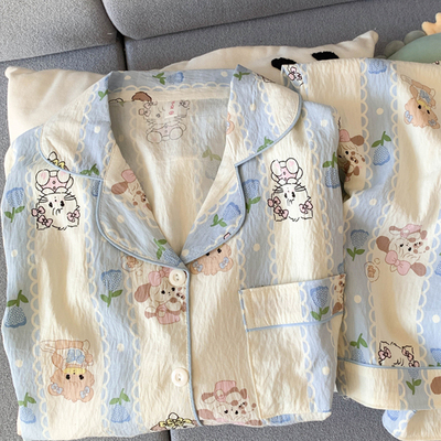 春秋季睡衣女款纯棉套装家居服夏