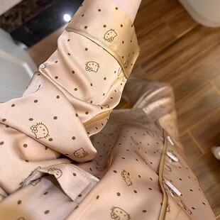 春秋季 长袖 冰丝睡衣女款 可爱波点HelloKitty夏天高级感家居服套装