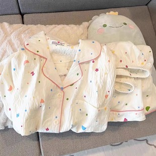 春秋夏季 短裤 波点睡衣女款 云朵棉短袖 休闲出门家居服 套装 可爱开衫