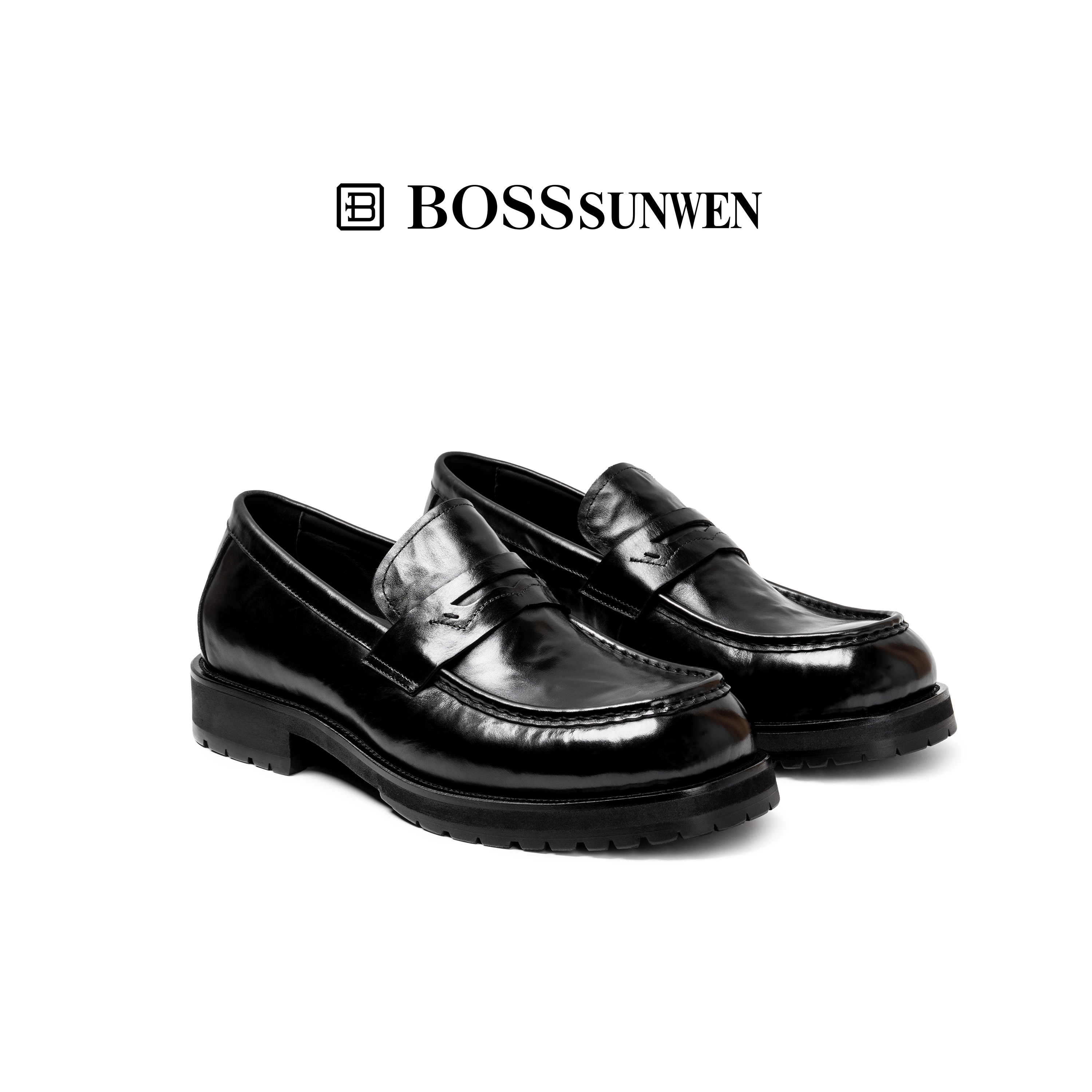 BOSSSUNWEN/博斯·绅威公务一脚蹬鞋男乐福鞋增高厚底商务皮鞋图片