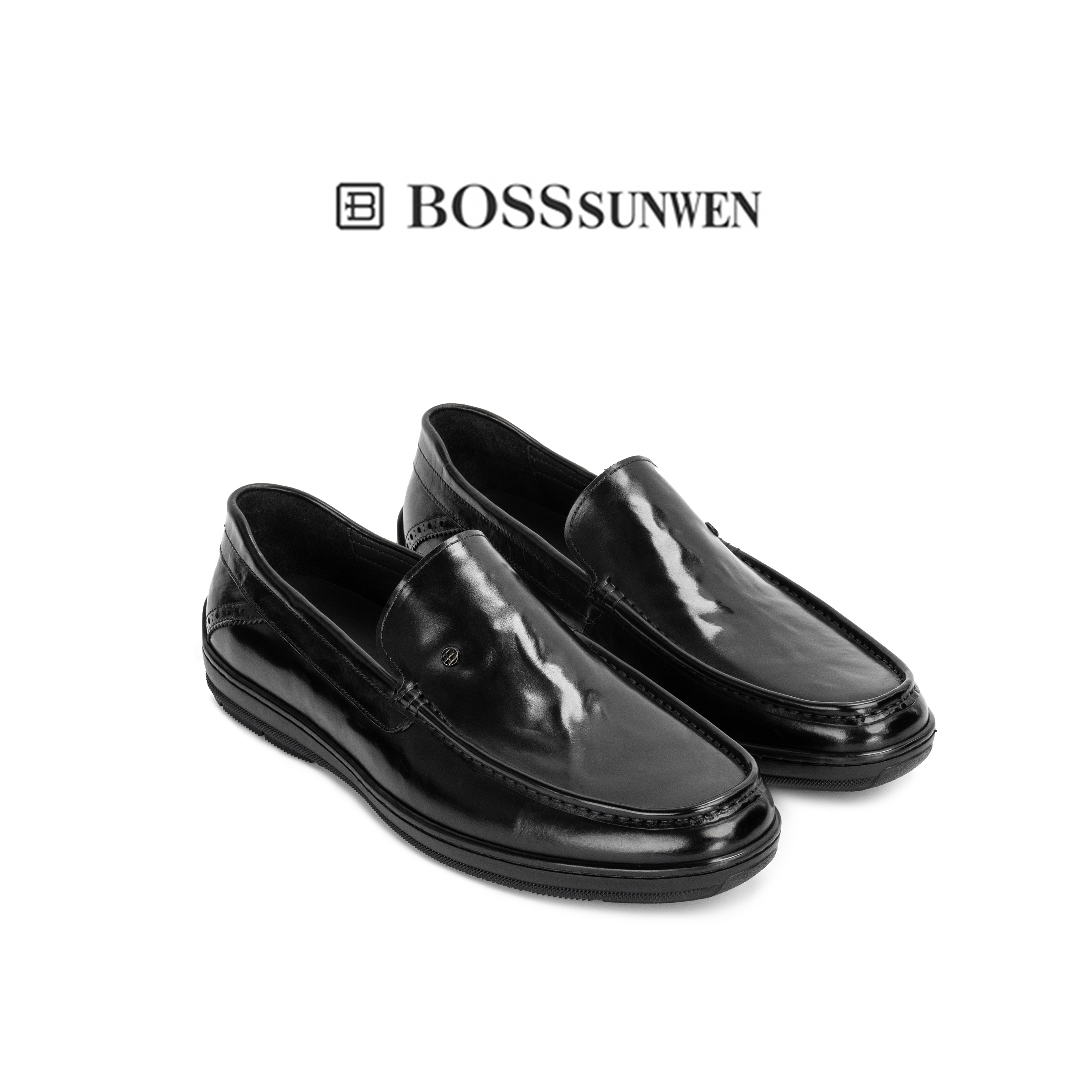BOSSSUNWEN/博斯·绅威男士春夏新款豆豆鞋真皮一脚蹬皮鞋乐福鞋图片