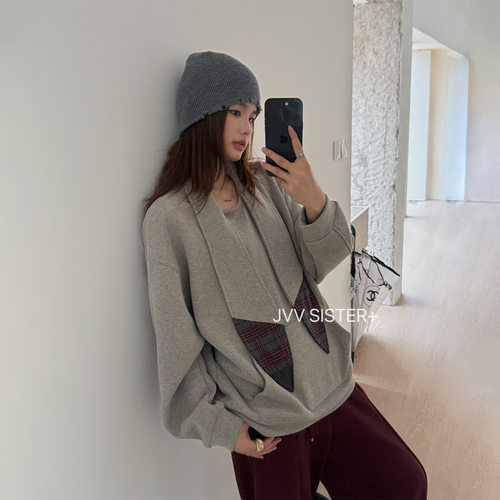 JVV十三行2025冬季新款设计感兔耳朵稀暖绒休闲保暖卫衣女潮90703