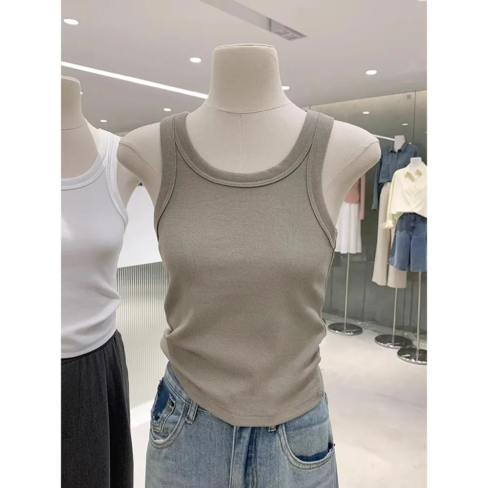 高级感背心女无袖打底上衣夏季外穿U领防走光螺纹修身宽肩带吊带