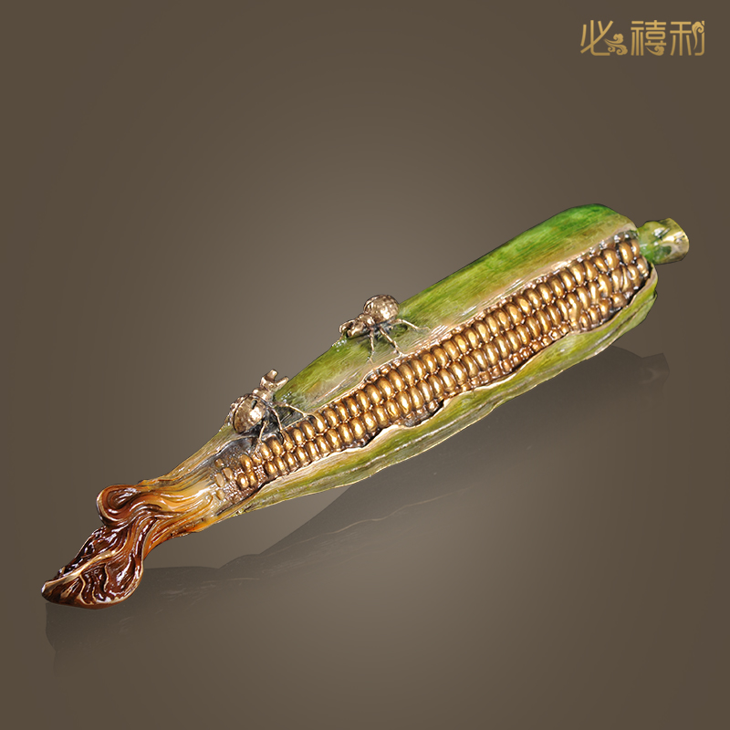 必禧利彩绘纯黄铜仿真玉米摆件金玉满堂工艺装饰品创意礼品摆设