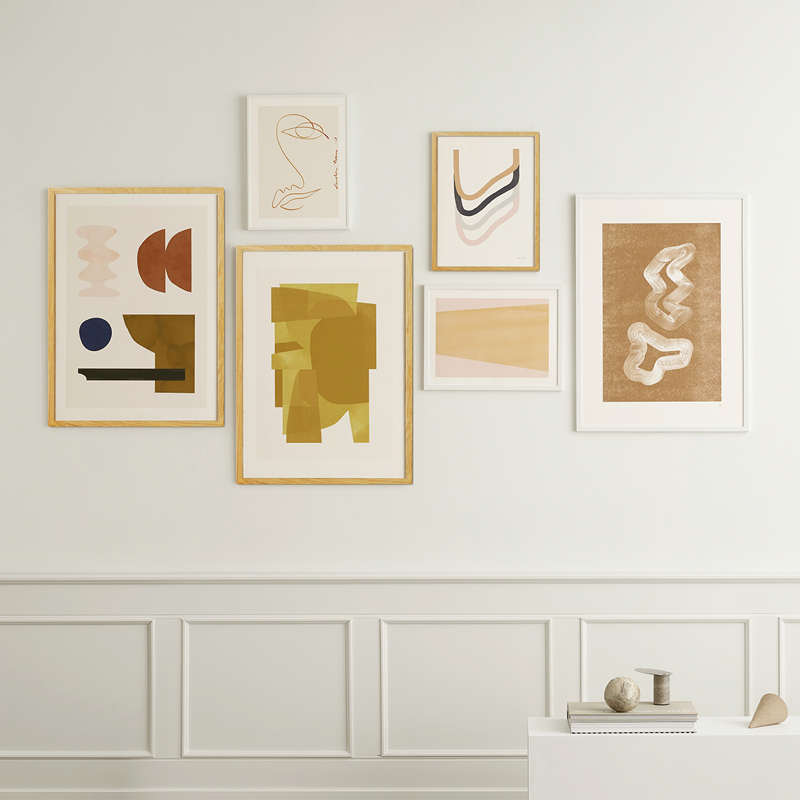 温柔春日现代轻奢北欧风格客厅沙发背景墙装饰画抽象色块组合挂画图片