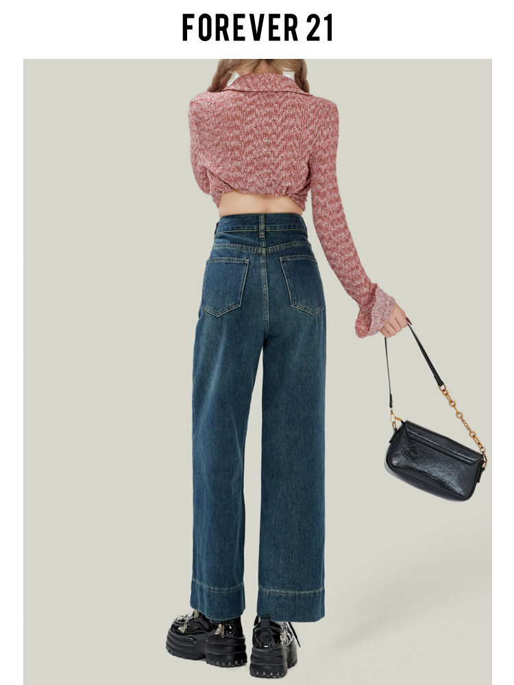 FOREVER 21 SMALL HIGH-RISE STRAIGHT JEANS WOMENS SPRING LOOSE PEAR SHAPE CROPPED WIDE-LEG PANTS