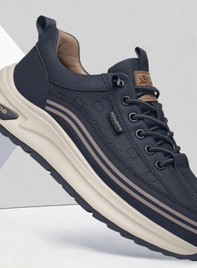 男鞋2025新款秋冬季男士英伦风黑色休闲皮鞋男款厚底运动板鞋