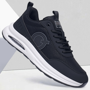 男鞋2025新款秋冬季男士英伦风黑色休闲皮鞋男款厚底运动板鞋子男