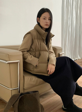 韩迅 百搭立领拉链羽绒服女2025冬季新款保暖白鸭绒马甲外套23841