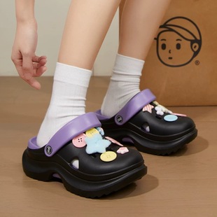 小个子洞洞鞋 外穿 女夏季 ins踩屎感EVA防滑增高厚底沙滩包头凉拖鞋