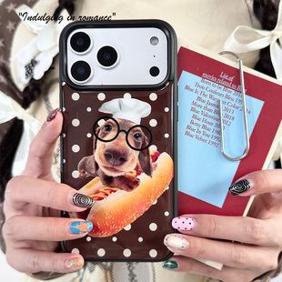 热狗眼镜厨师腊肠狗可爱趣味古早ins日韩适用iphone176promax亚克力壳苹果15plus131412手机壳
