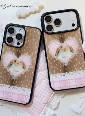 适用鹿纹格子可爱眼睛小兔子少女古早滴胶复古iphone1716promax亚克力壳苹果1614pro手机壳