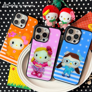 适用条纹星星复古昭和Kitty凯蒂猫可爱创意日系古早ins复古iphone1716promax亚克力壳苹果16plus/17pro手机壳