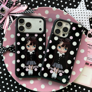Blythe娃娃波点复古少女艺术高级简约ins日韩古早适用iphone16promax亚克力壳苹果16plus/17promax手机壳16