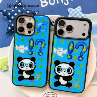 眼镜熊猫星星趣味创意日系古早可爱复古适用iphone1716promax亚克力壳苹果16plus/17pro手机壳