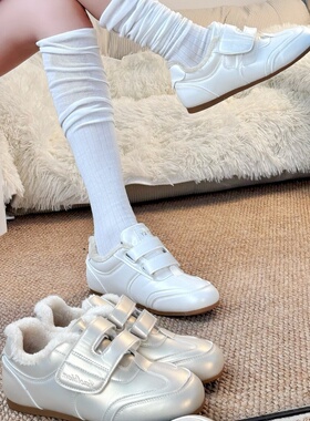 Good奈复古德训鞋女2025新款厚底板鞋魔术贴设计感加绒运动休闲鞋