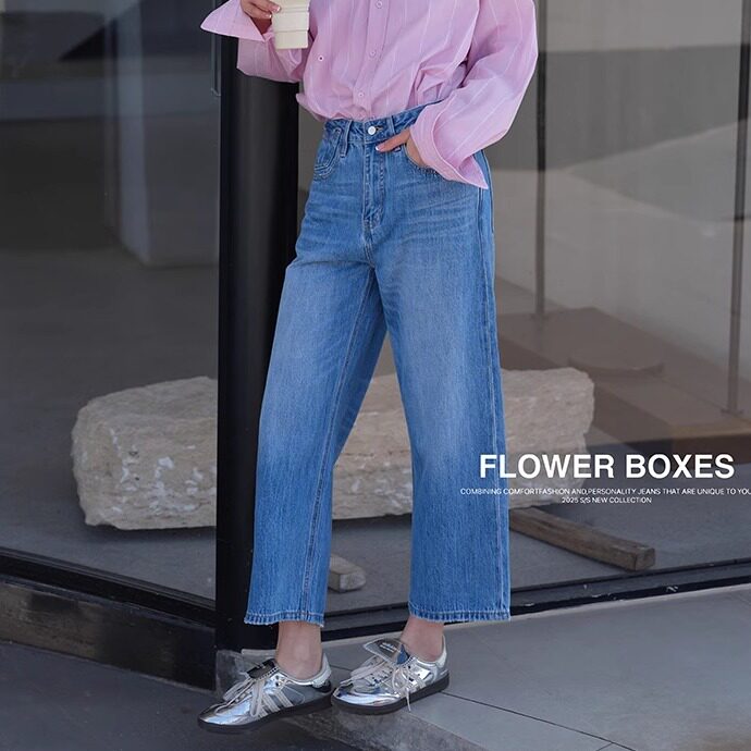 花匣子牛仔裤女65768蓝色阔腿裤2026春款不挑人宽松小个子奶奶裤